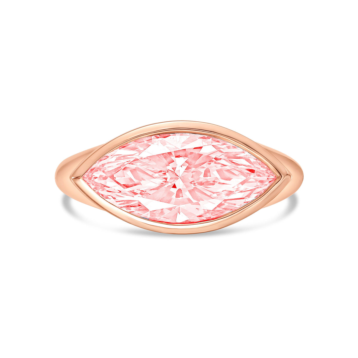 Lab-Grown Pink Marquise Diamond Bezel Ring, 14K Gold