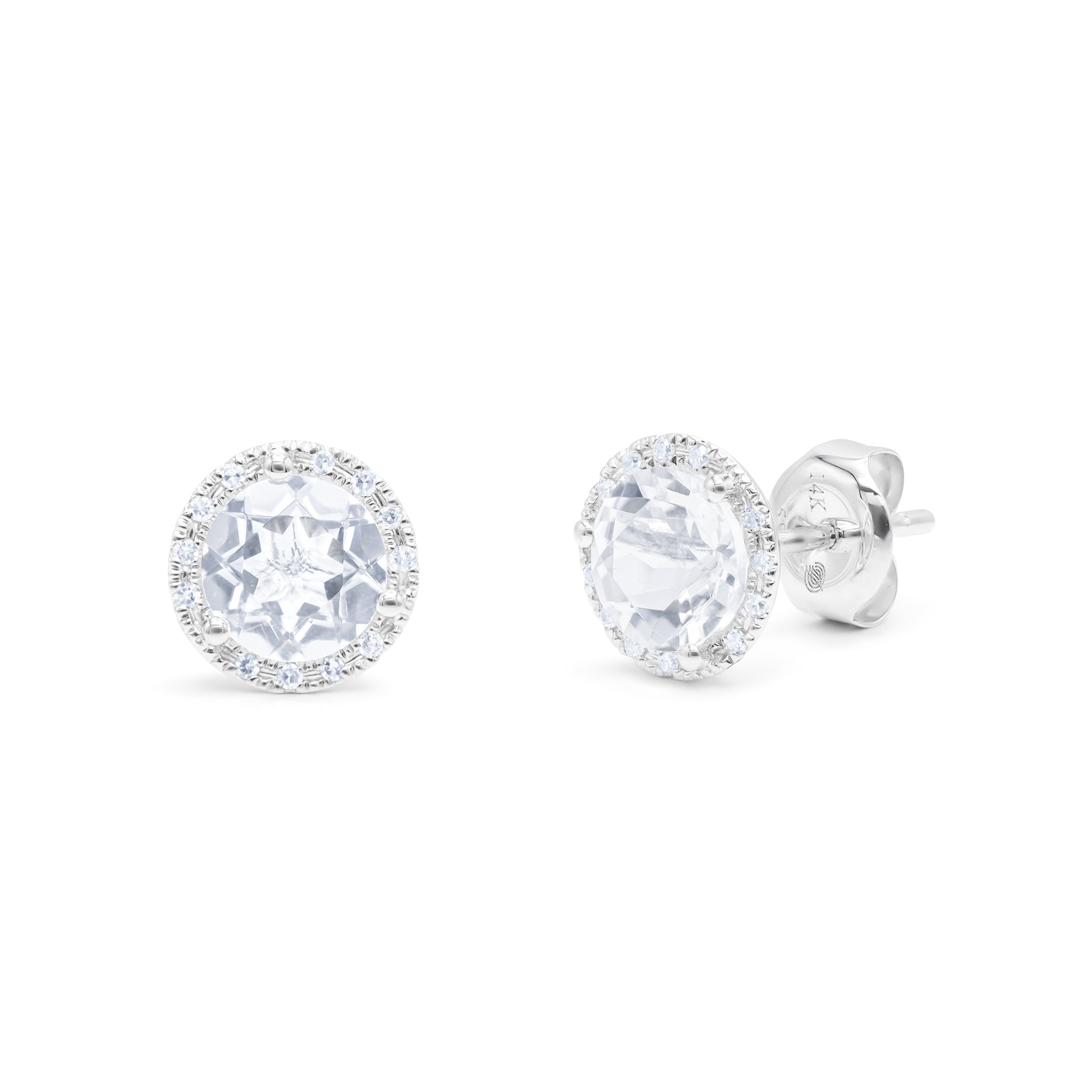 Gemstone Diamond Halo Stud Earrings