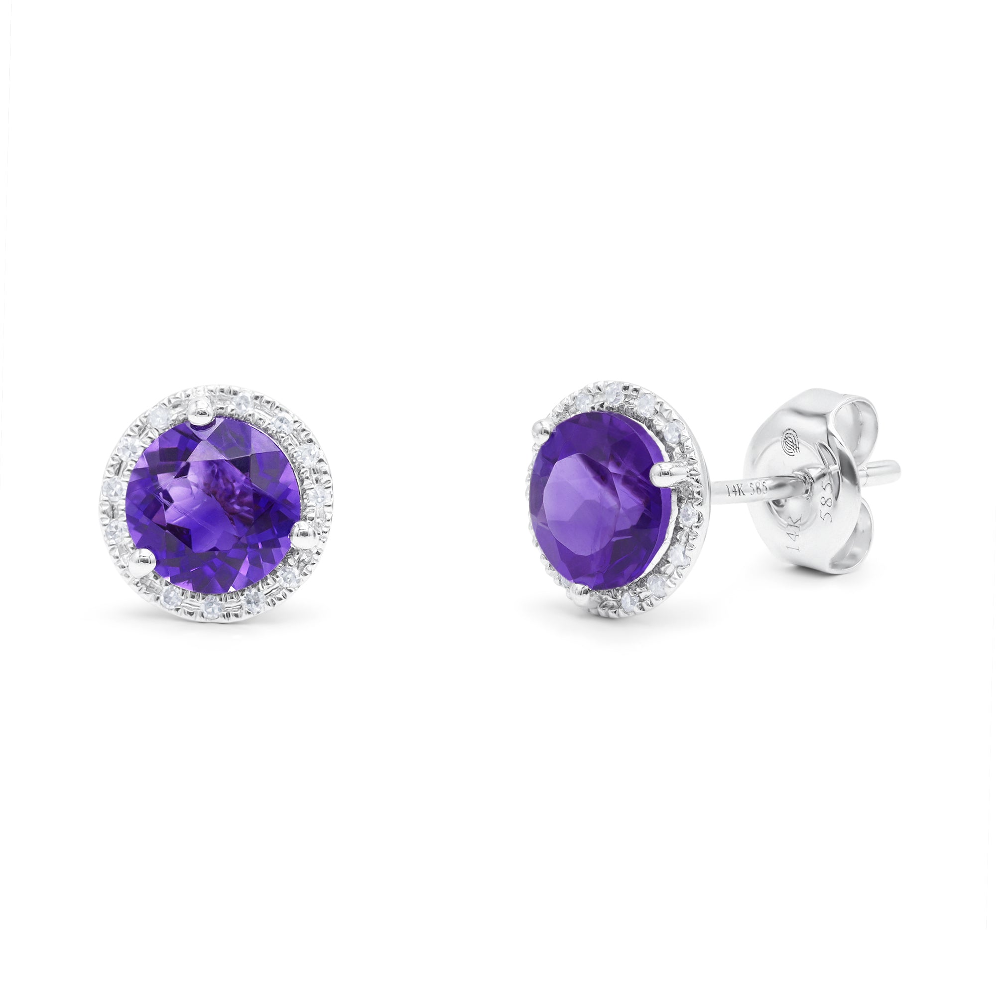 Gemstone Diamond Halo Stud Earrings