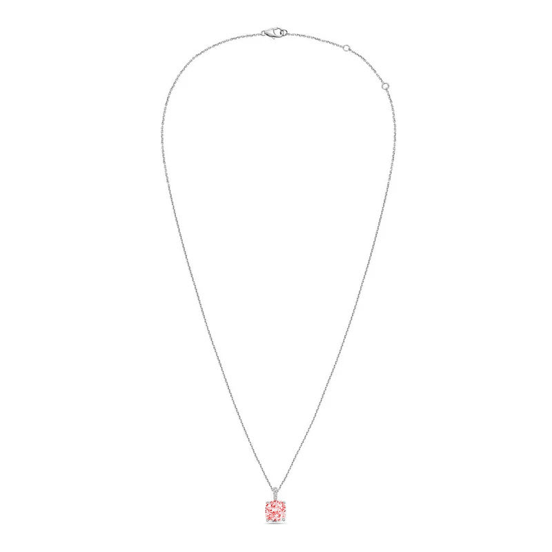 Lab-Grown Pink Cushion Diamond Pendant with Diamond Bail, 14K Gold