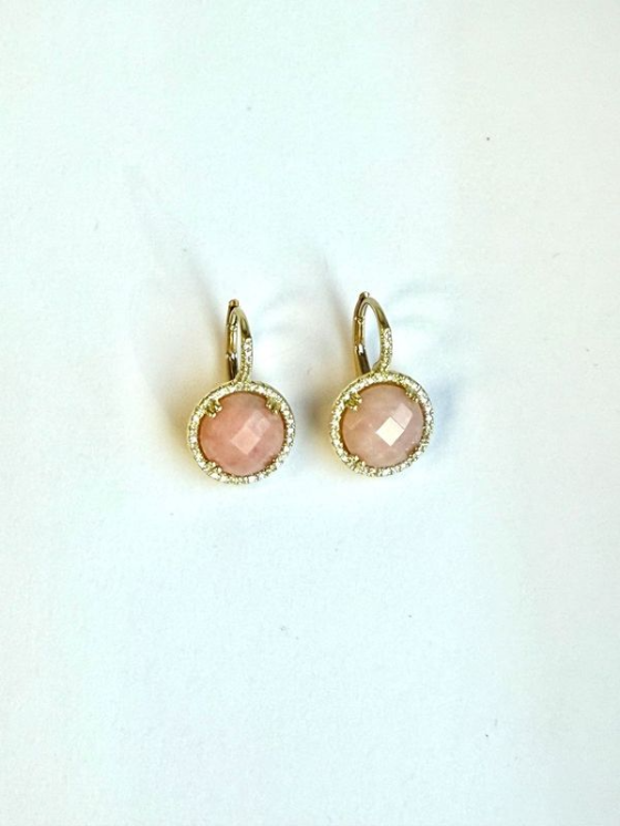 Pink Opal and Diamond Drop Earrings