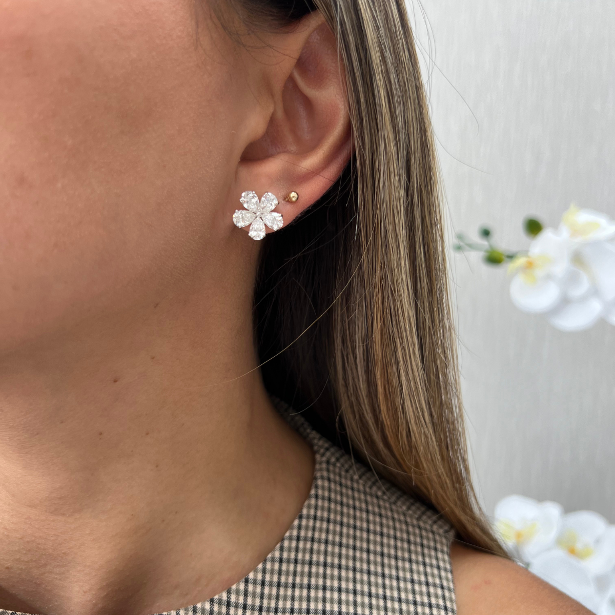 Diamond Flower Stud Earring