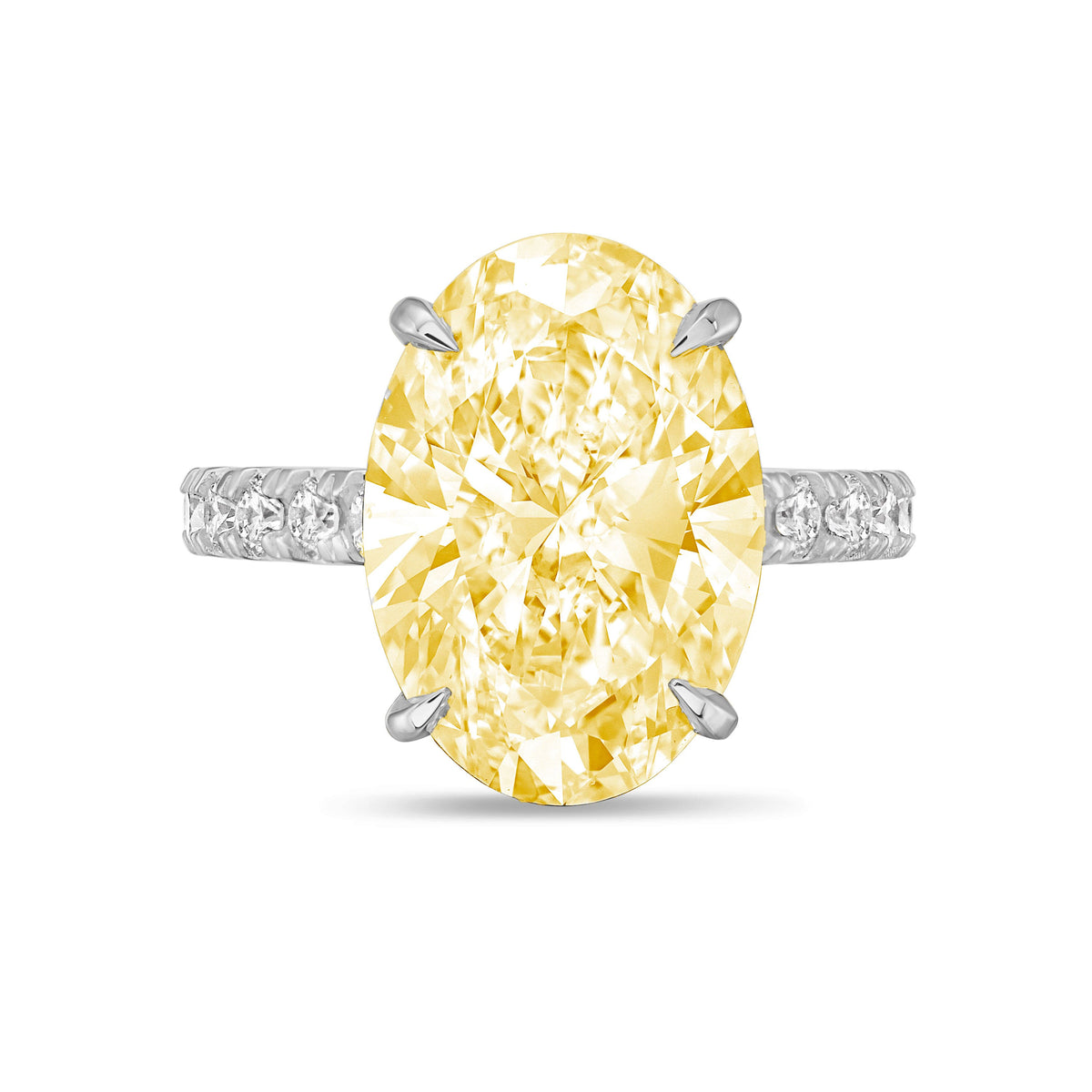Lab-Grown Yellow Oval Diamond Ring With Accents, 14K Gold