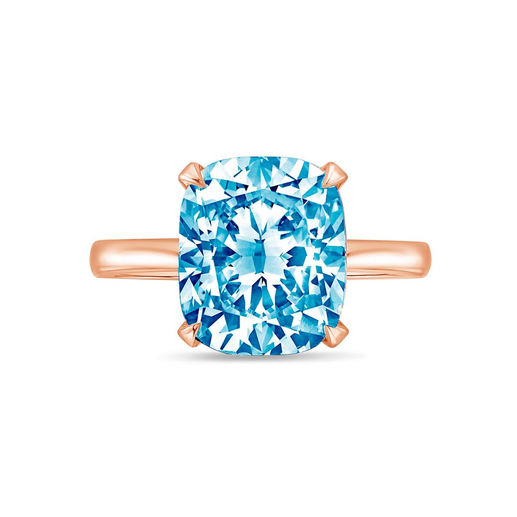 Lab-Grown Blue Cushion-Cut Diamond Solitaire Engagement Ring, 14K Gold