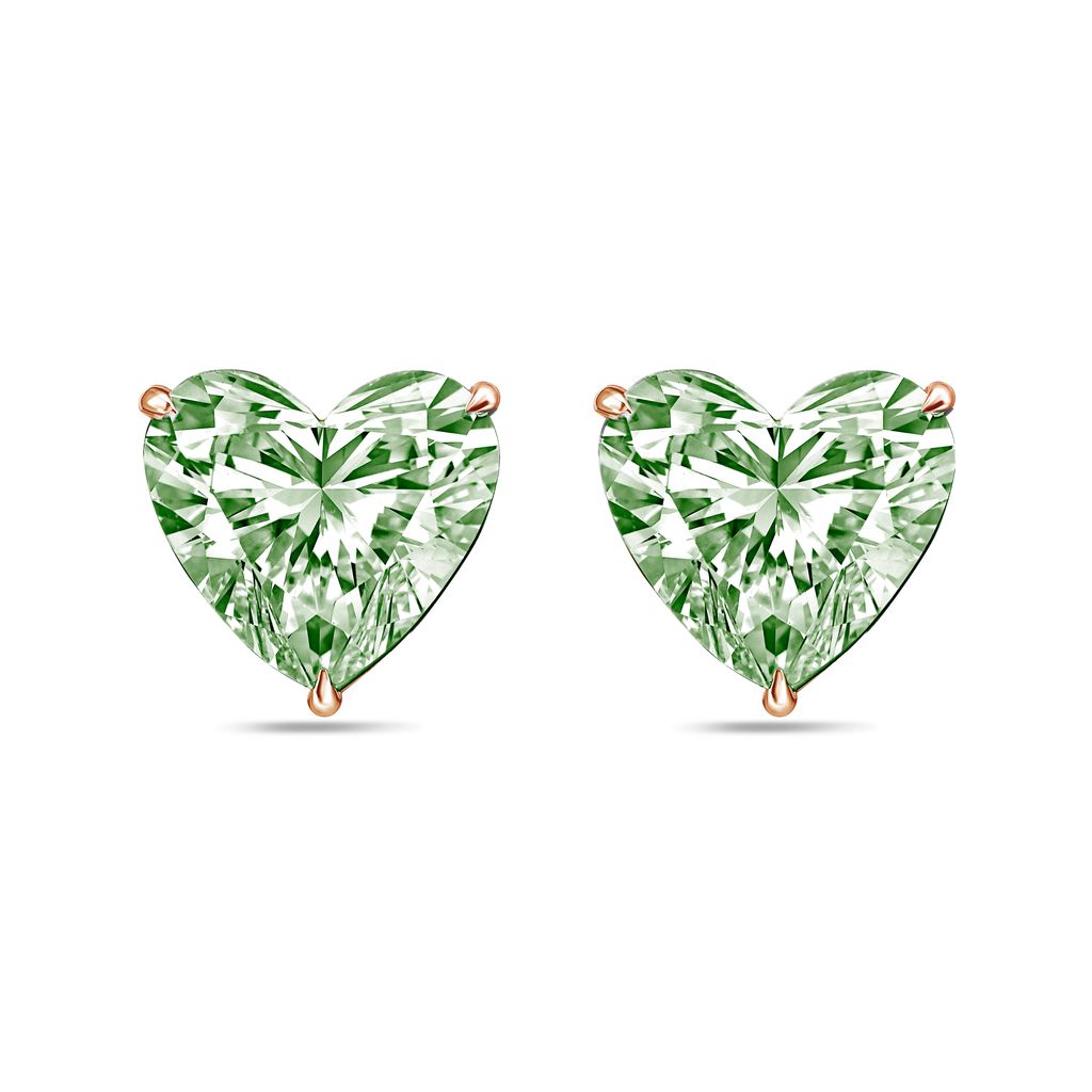 Lab-Grown Green Heart Diamond Stud Earrings, 4-Prong, 14K Gold
