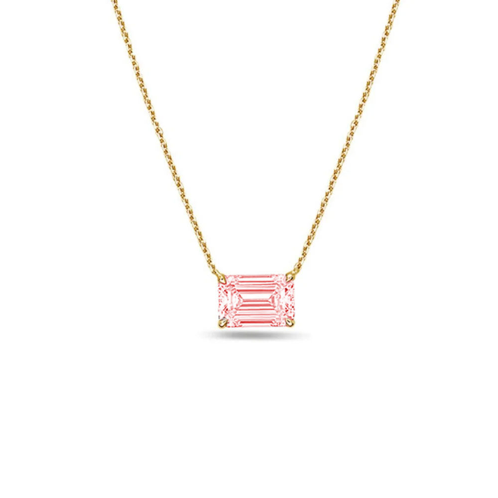 Lab-Grown Pink Emerald-Cut East-West Diamond Solitaire Pendant, 14k Gold