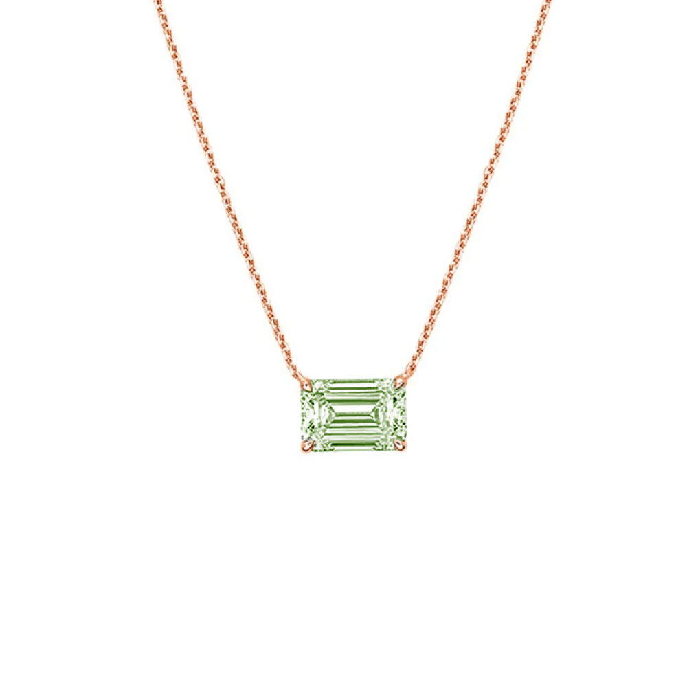 Lab-Grown Green Emerald-Cut East-West Diamond Solitaire Pendant, 14k Gold