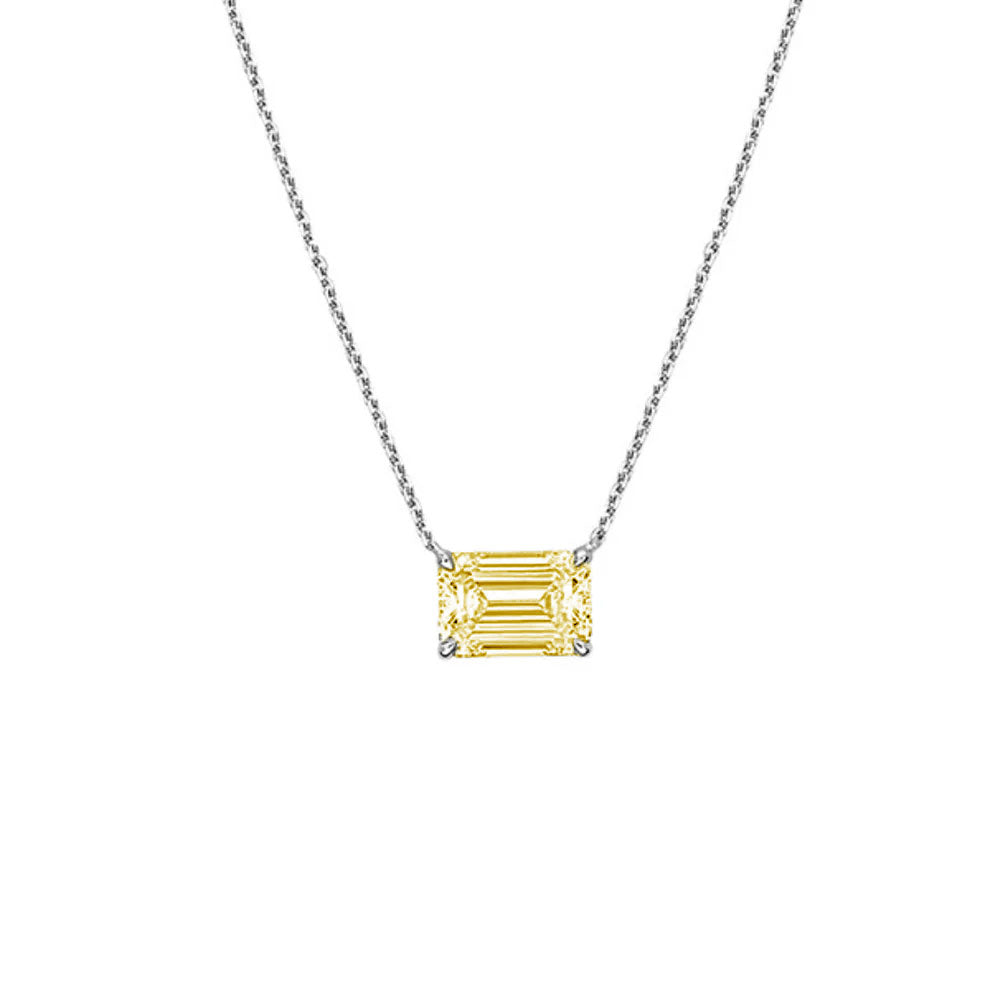 Lab-Grown Yellow Emerald-Cut East-West Diamond Solitaire Pendant, 14k Gold