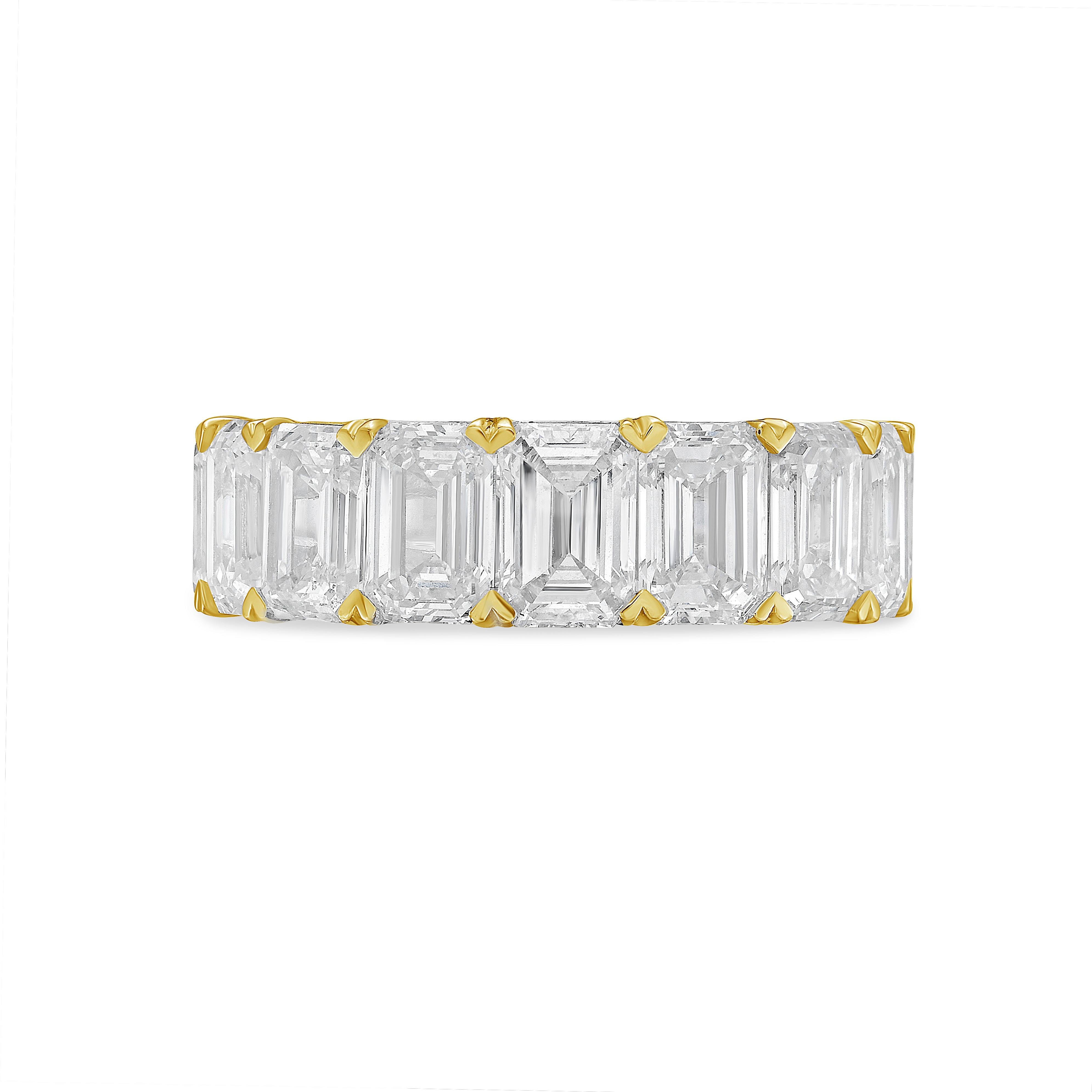 Lab-grown emerald cut diamond eternity band shown in 14k yellow gold front facing