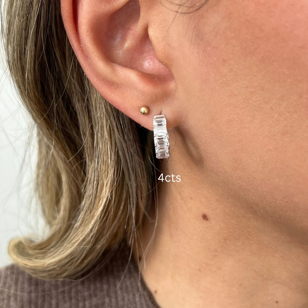 emerald cut diamond hoggie earrings