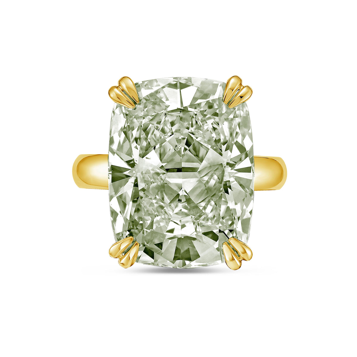 Lab-Grown Green Elongated Cushion Diamond Double Claw Engagement Ring, 14K Gold