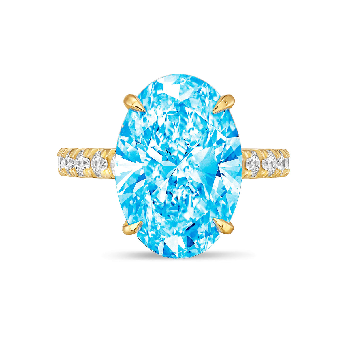 Lab-Grown Blue Oval Diamond Ring With Accents, 14K Gold