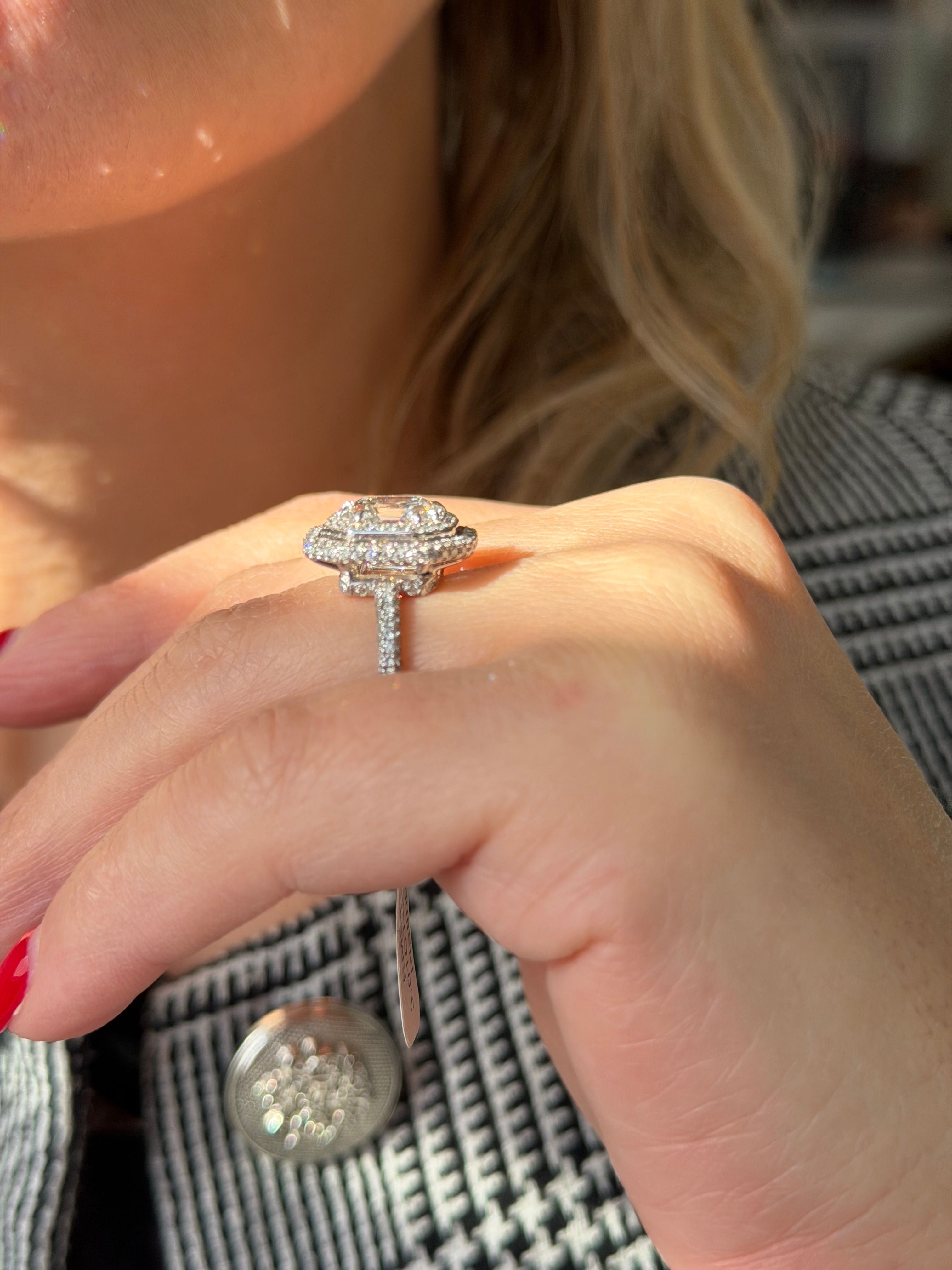 Platinum Asscher Cut Diamond Double Halo Ring