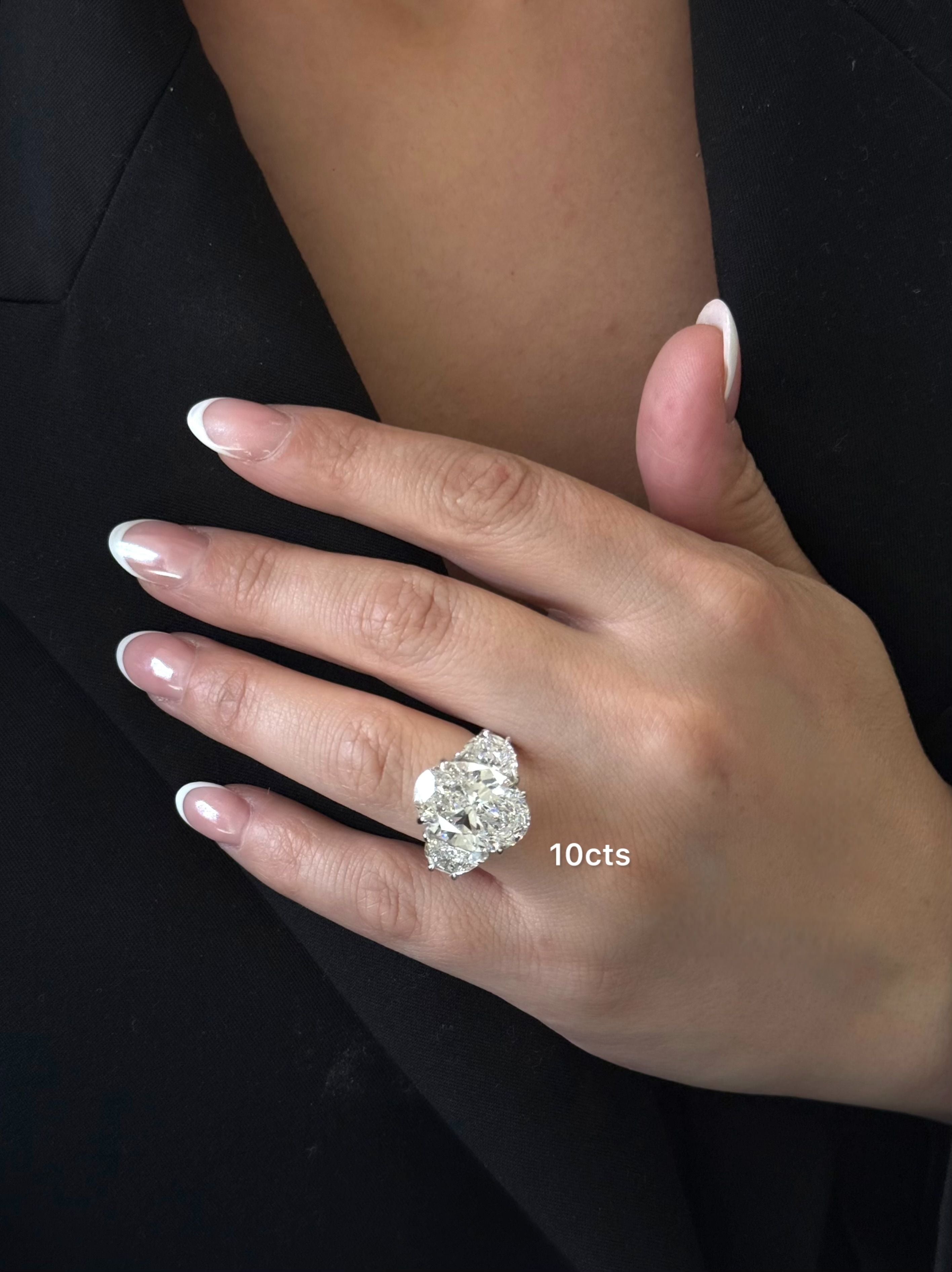 Lab-Grown Oval Engagement Ring with Half Moon Side Stones