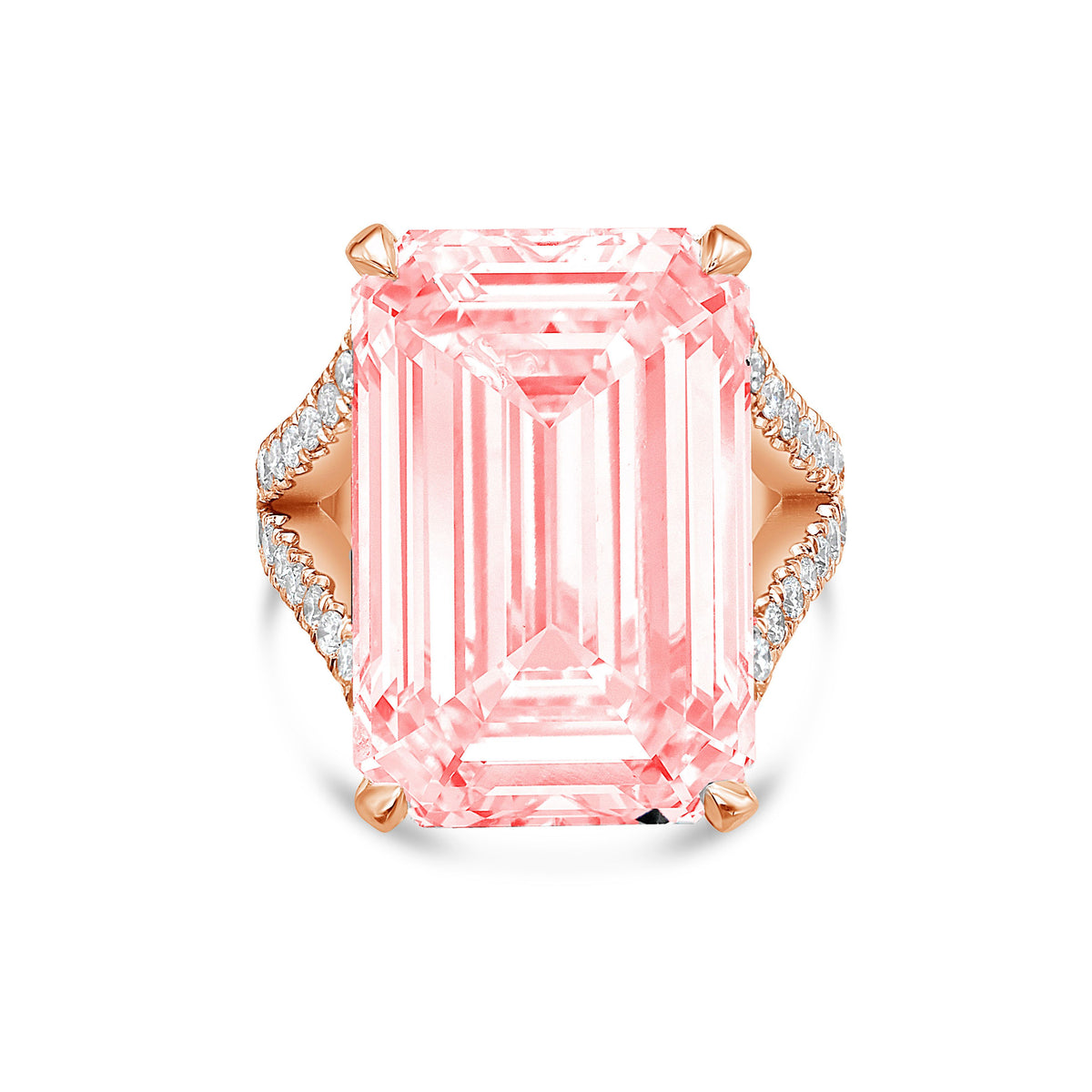 Lab-Grown Pink Emerald Cut Split Shank Engagement Ring, 14K Gold