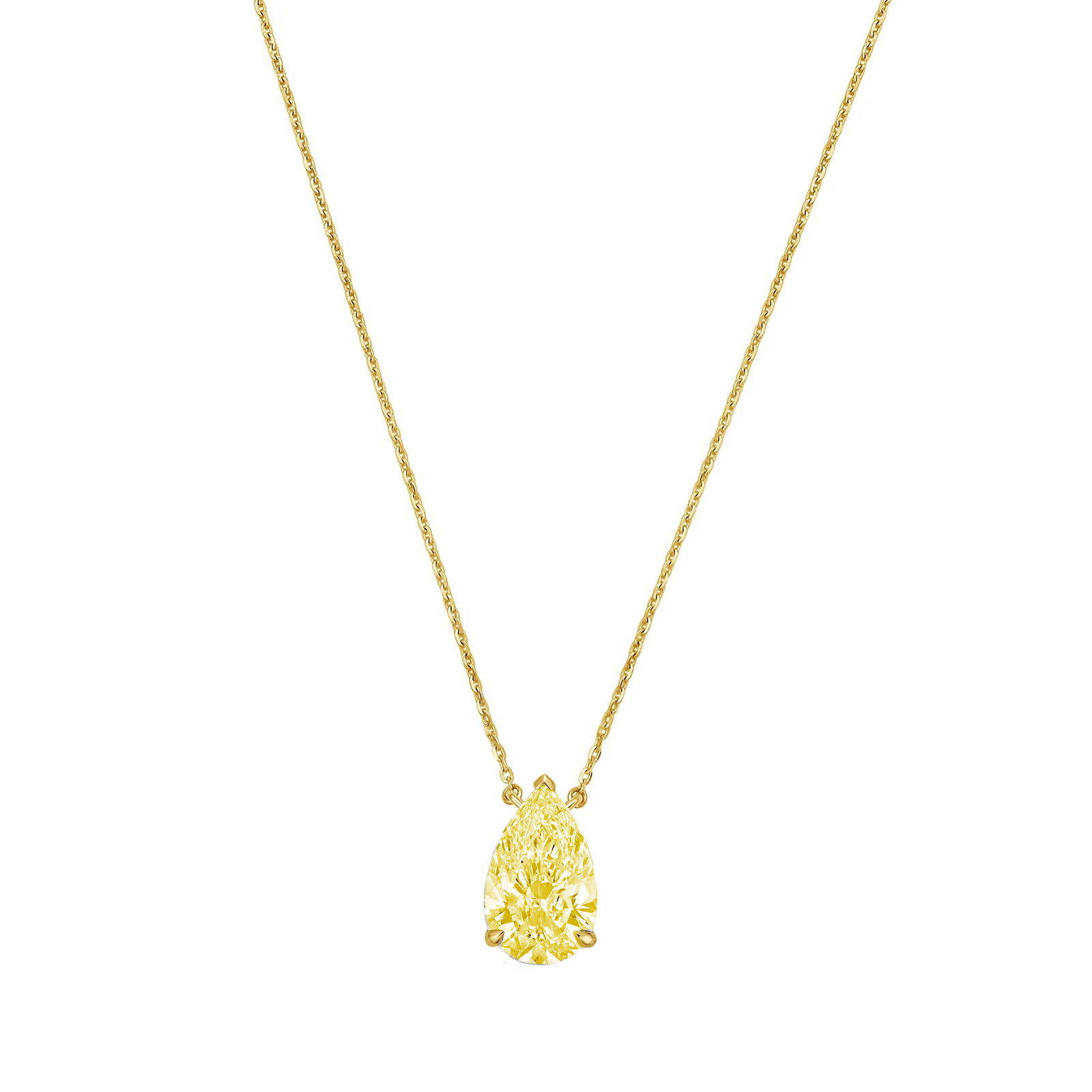 Lab-Grown Yellow Pear Diamond Solitaire Pendant, 14k Gold