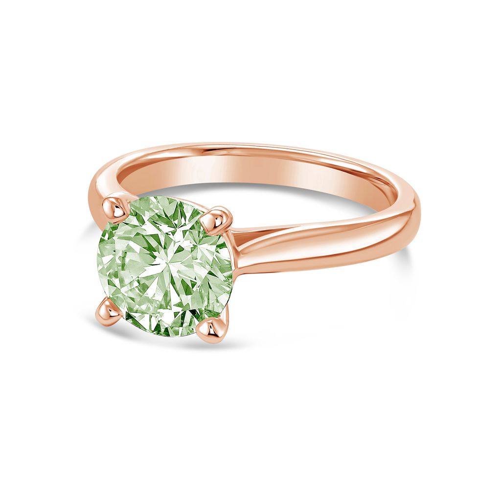 Lab-Grown Green Round Diamond Solitaire Ring, 14k Gold
