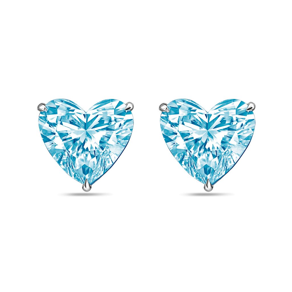 Lab-Grown Blue Heart Diamond Stud Earrings, 4-Prong, 14K Gold
