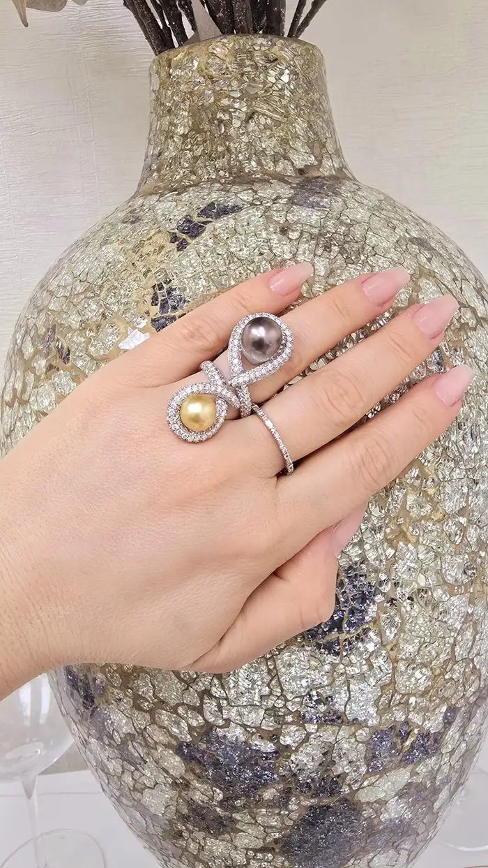 Yellow and Pink Pearl Diamond Ring