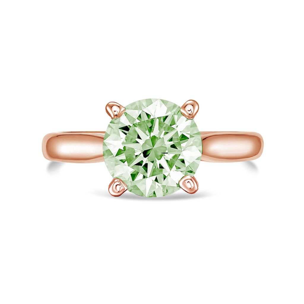 Lab-Grown Green Round Diamond Solitaire Ring, 14k Gold