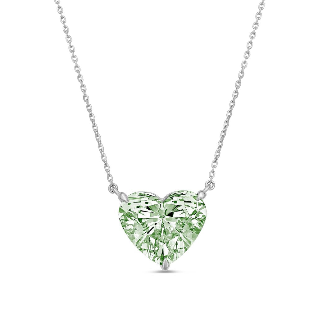 Lab-Grown Green Heart Diamond Solitaire Pendant, 14k Gold