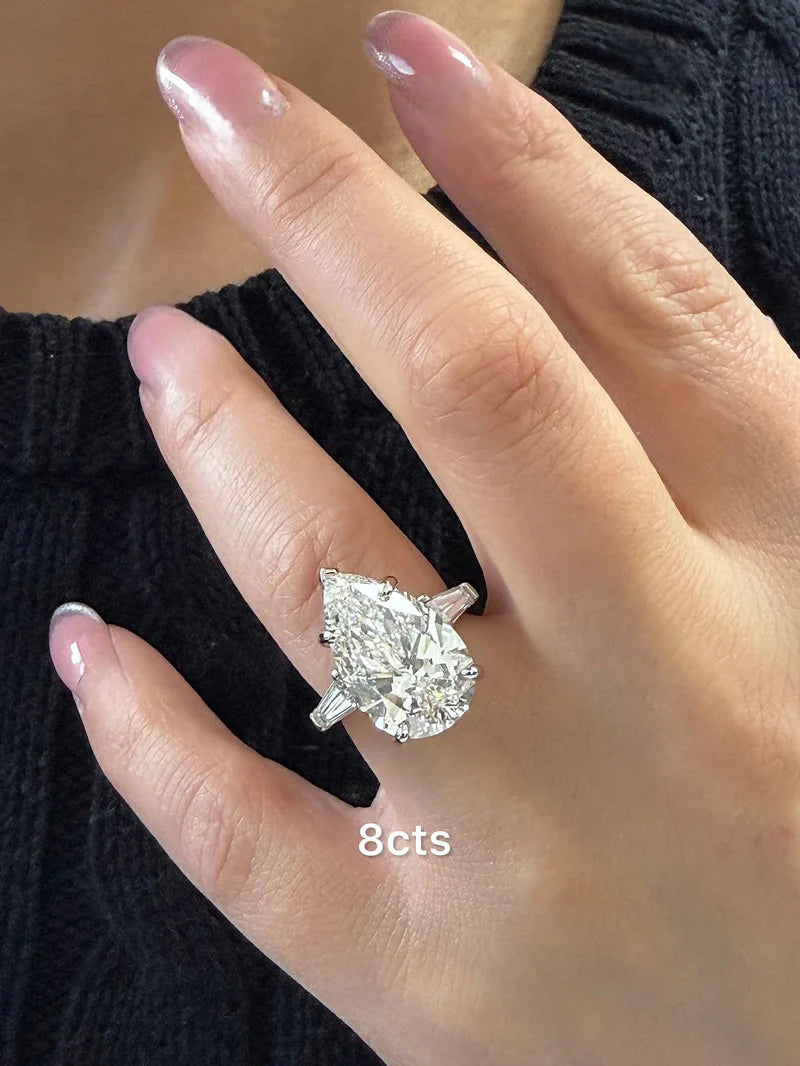 Lab Grown Pear Diamond Ring with Baguettes