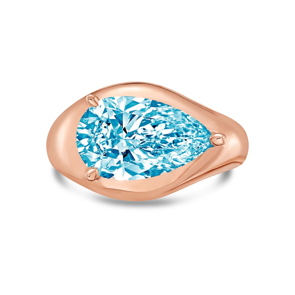 Lab-Grown Blue East-West Pear Diamond Dome Ring, 14k Gold