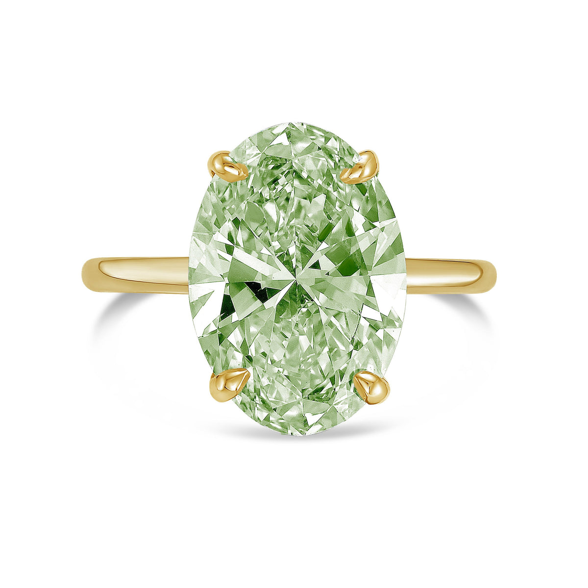 Lab-Grown Green Oval Diamond Solitaire Engagement Ring, 14K Gold