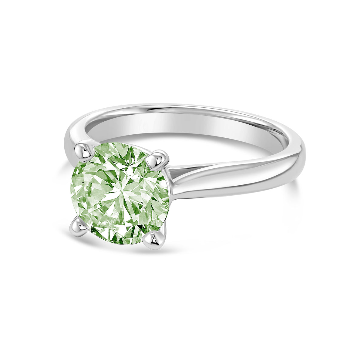 Lab-Grown Green Round Diamond Solitaire Ring, 14k Gold