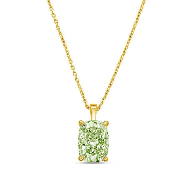 Lab-Grown Green Cushion Diamond North-South Pendant with Bail, 14k Gold