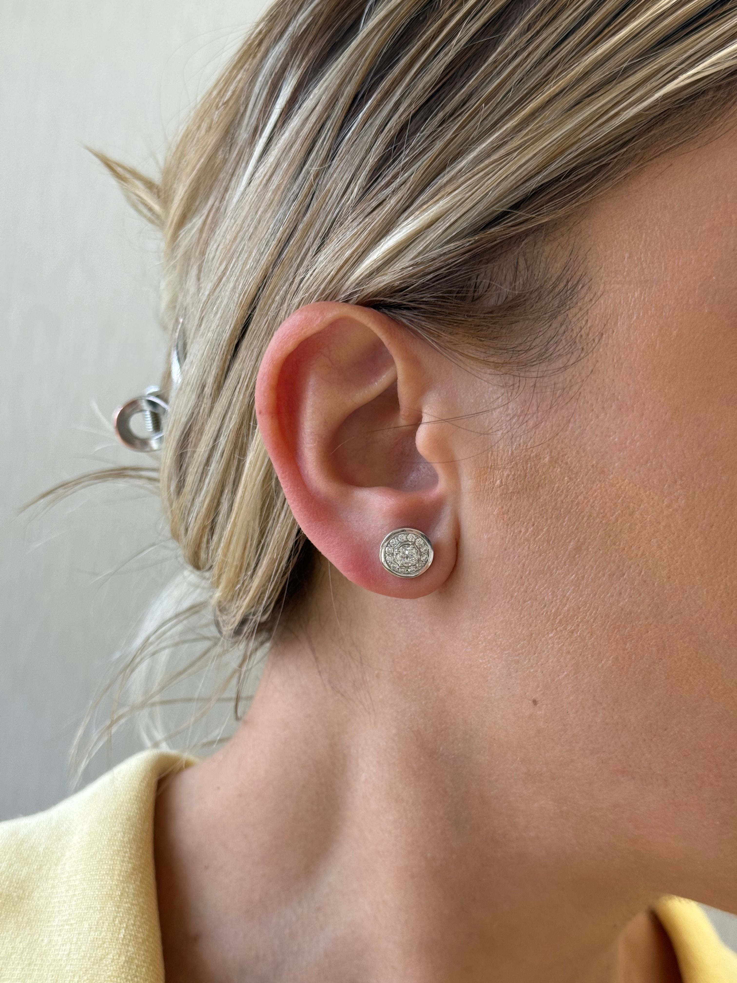 Bezel Diamond Halo Stud Earring