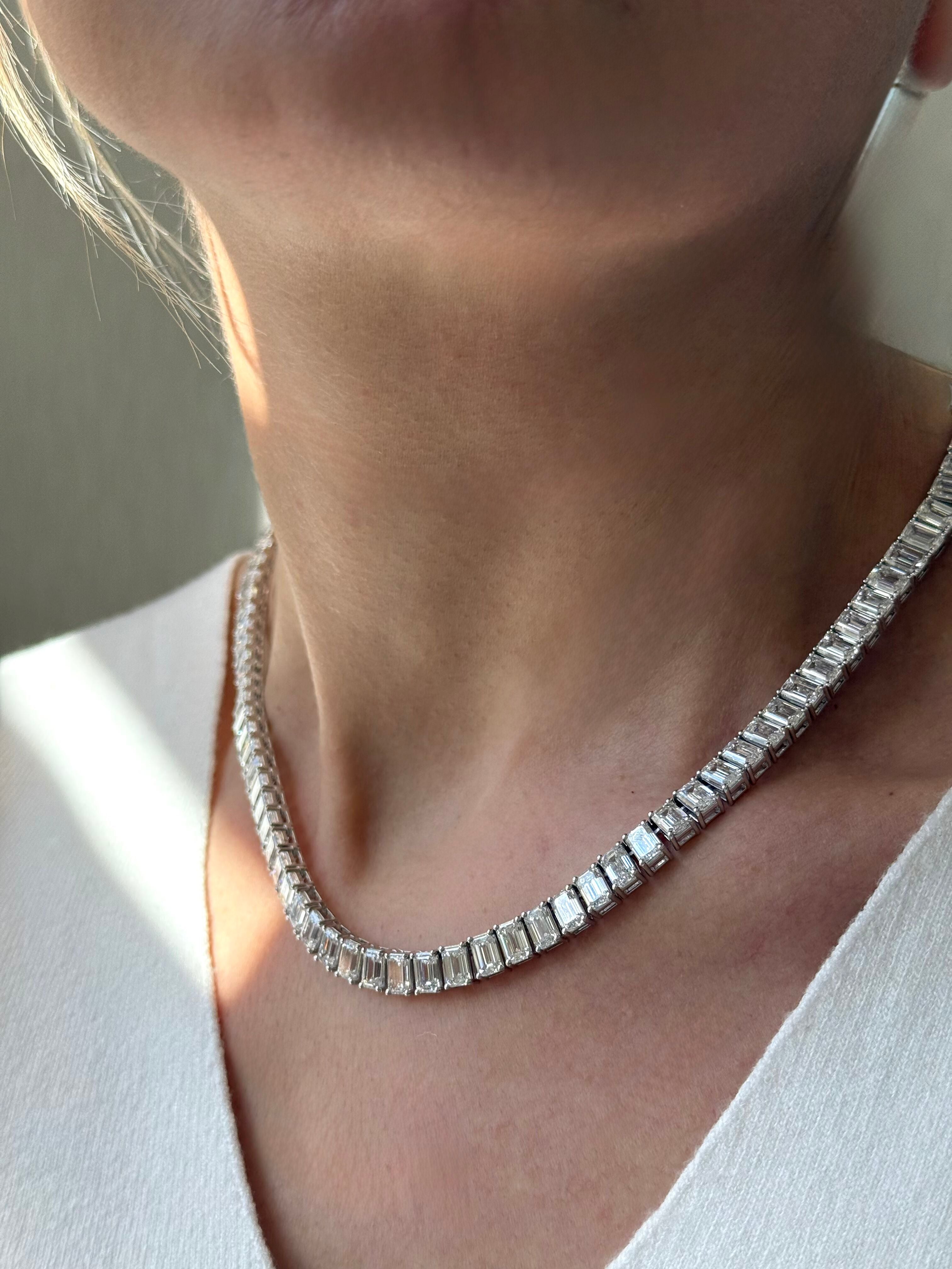 Lab Grown Emerald Cut Tennis Necklace