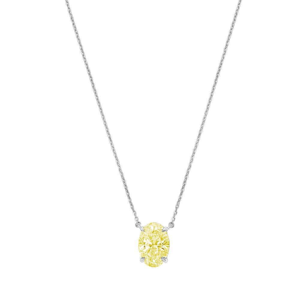 Lab-Grown Yellow Oval Diamond Solitaire Pendant Necklace, 4-Prong, 14K Gold