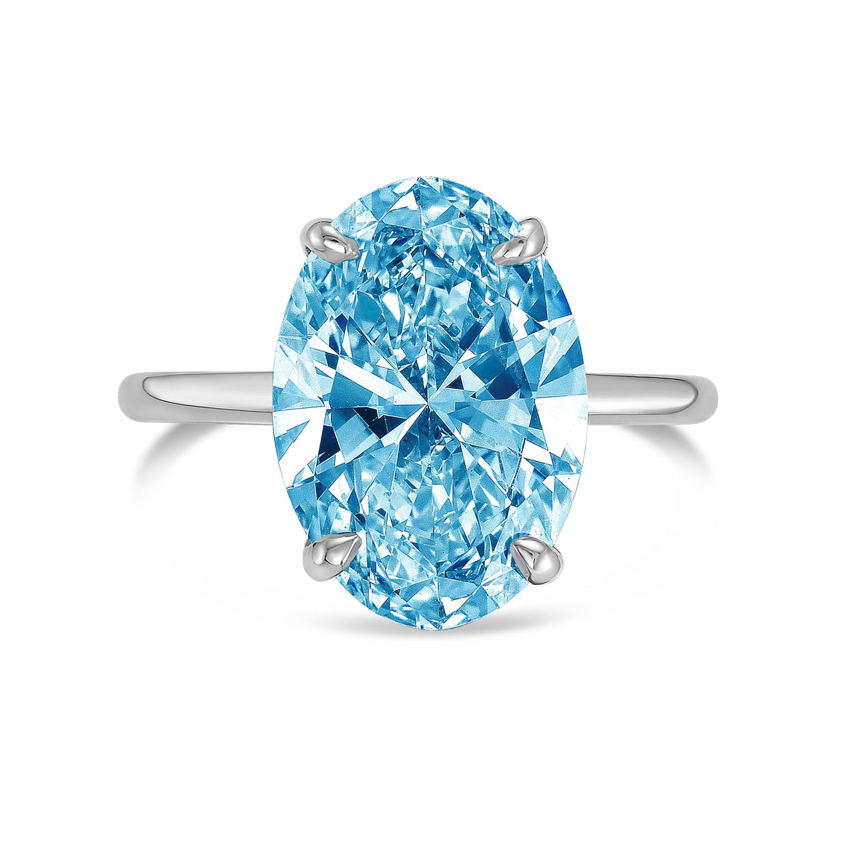 Lab-Grown Blue Oval Diamond Solitaire Engagement Ring, 14K Gold