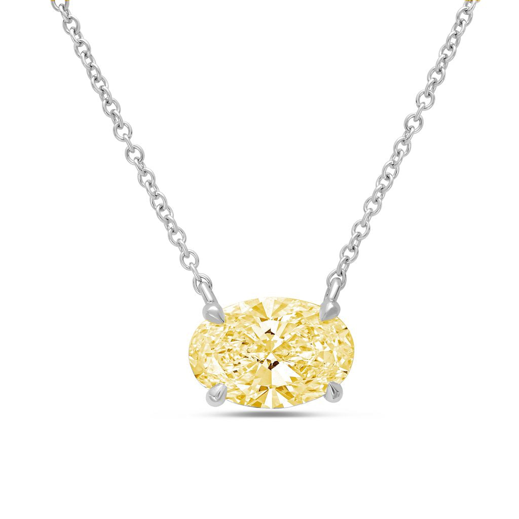 Lab-Grown Yellow Oval Diamond Solitaire Pendant, 14k Gold