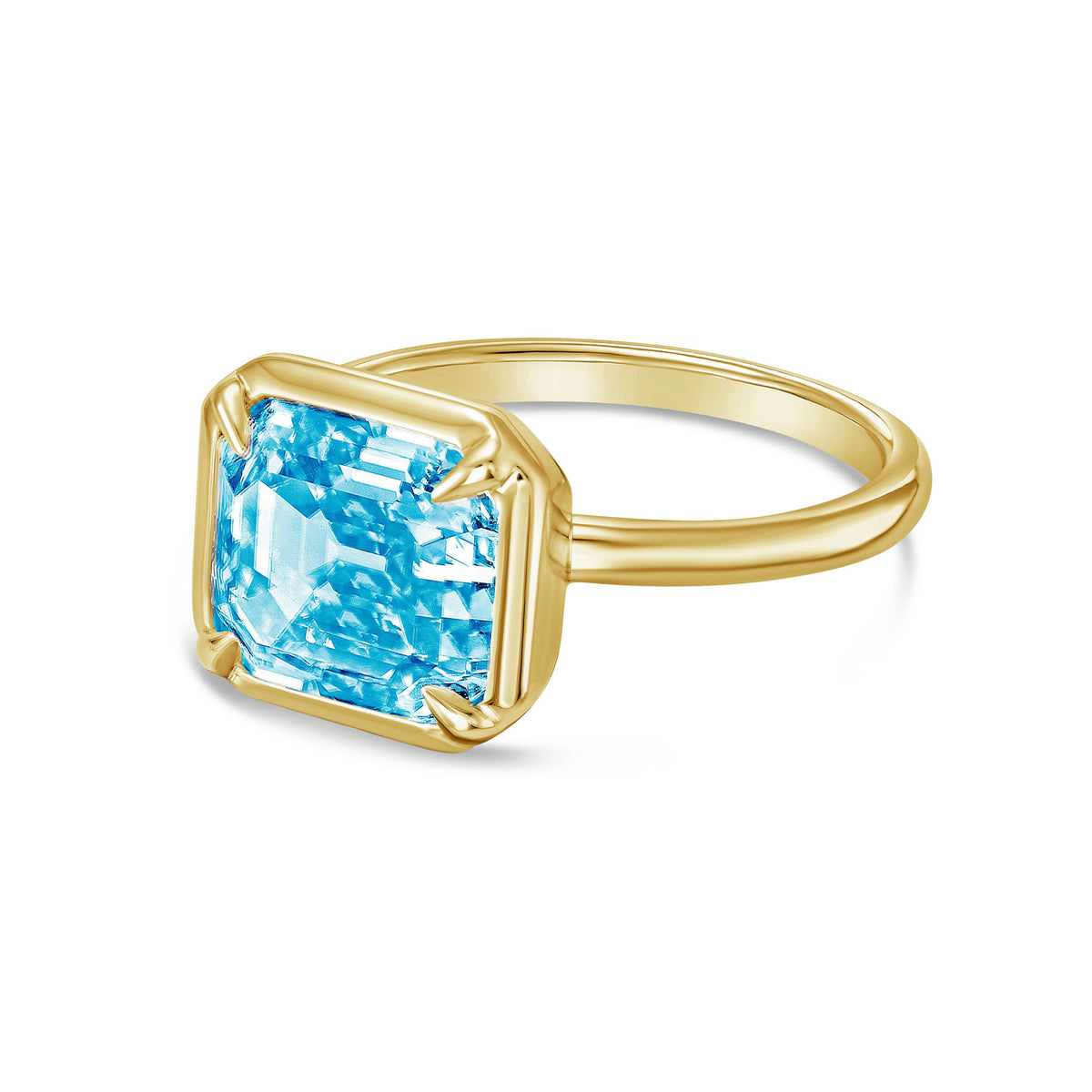 Lab-Grown Blue Cushion Diamond Bezel Ring, 14K Gold