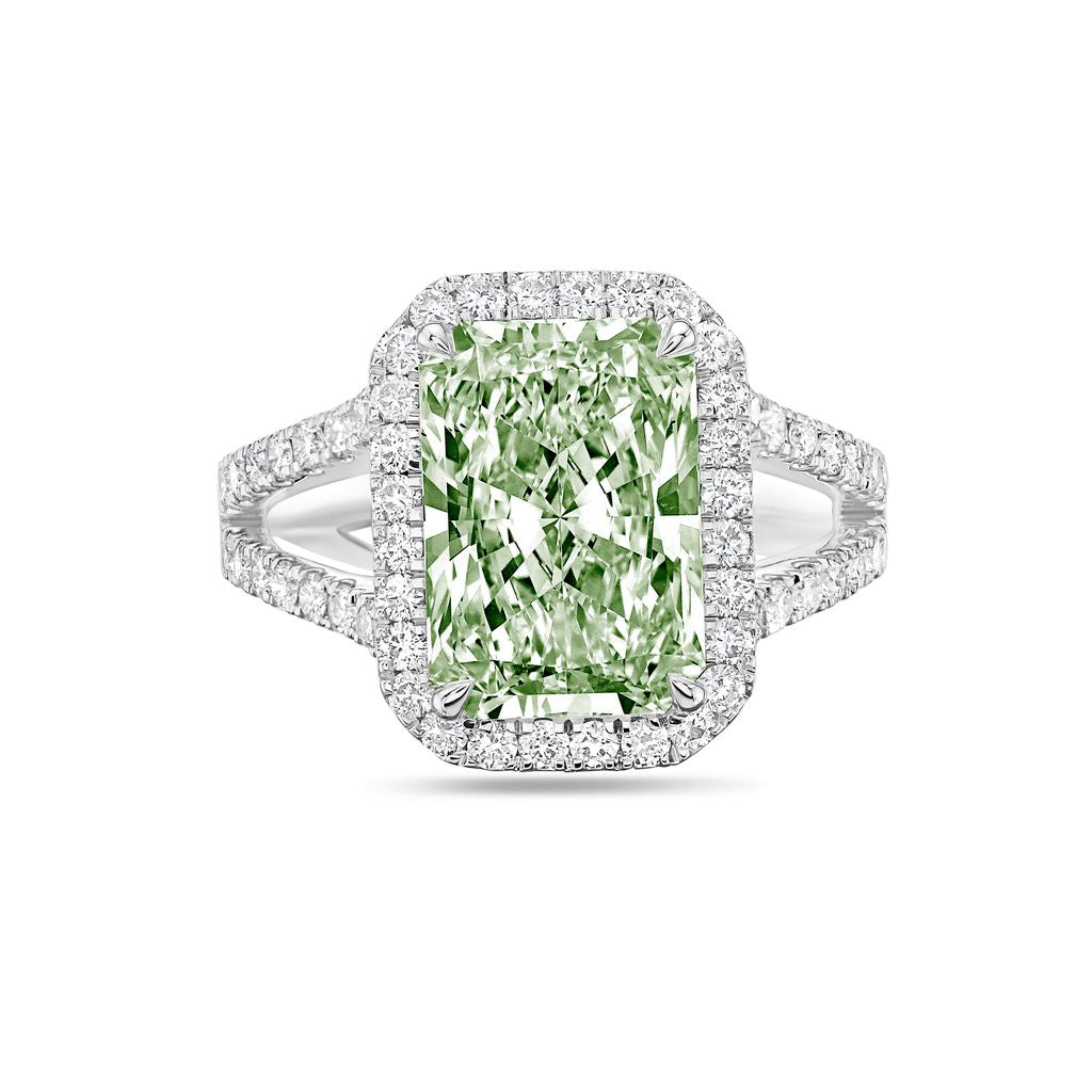 Lab-Grown Green Radiant Halo Diamond Engagement Ring, 14K Gold