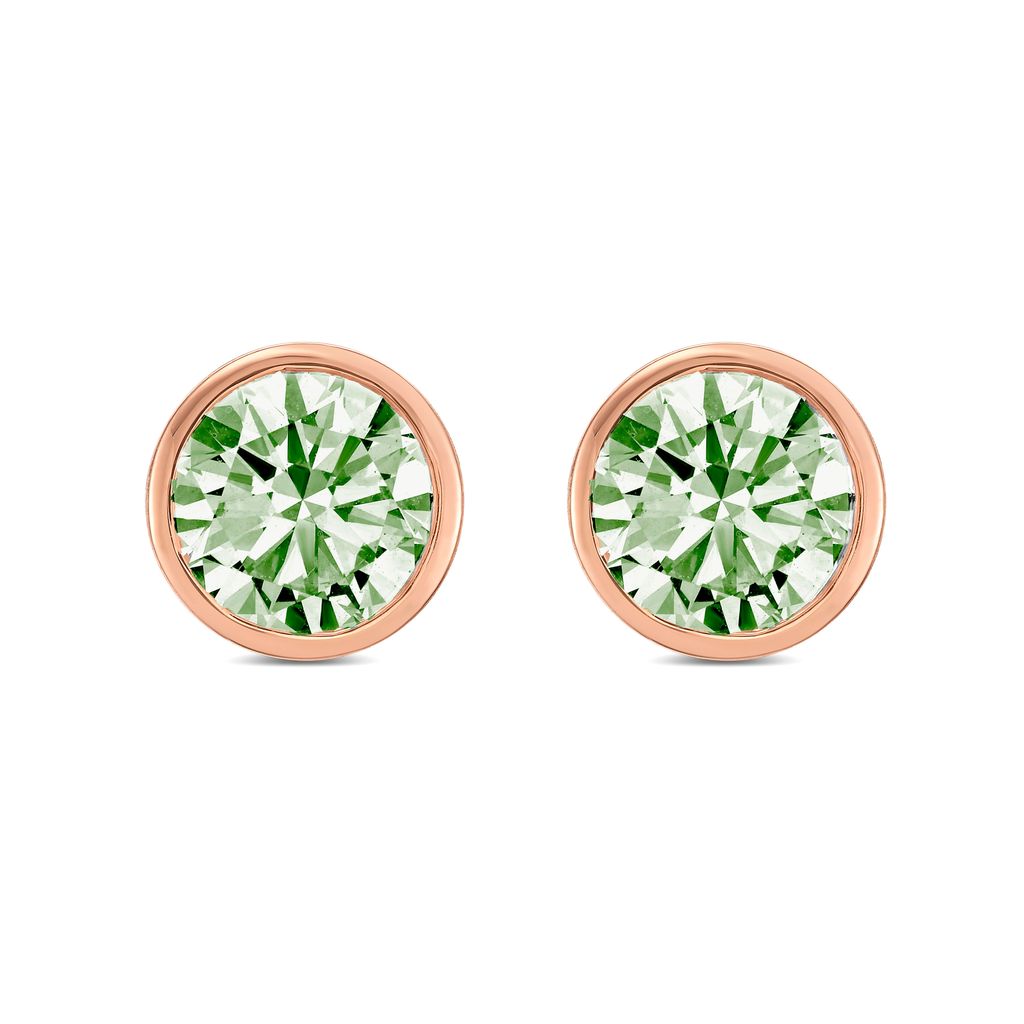 Lab-Grown Bezel Round Green Diamond Studs, 14K Gold