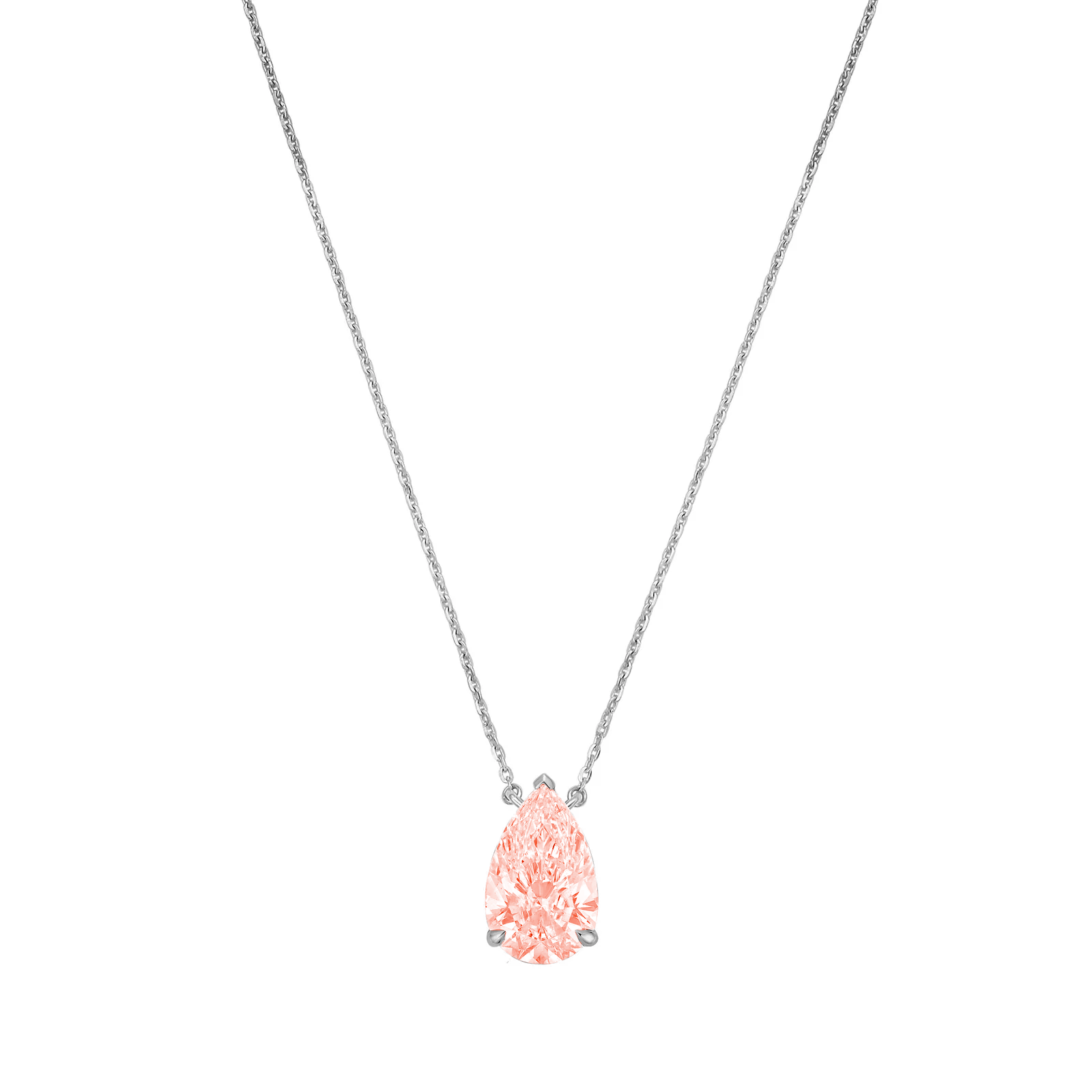 Lab-Grown Pink Pear Diamond Solitaire Pendant, 14k Gold