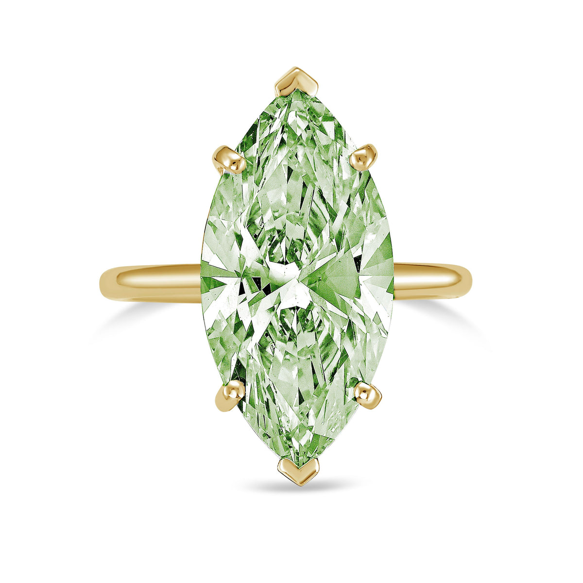 Lab-Grown Green Marquise Diamond Solitaire Ring, 14K Gold