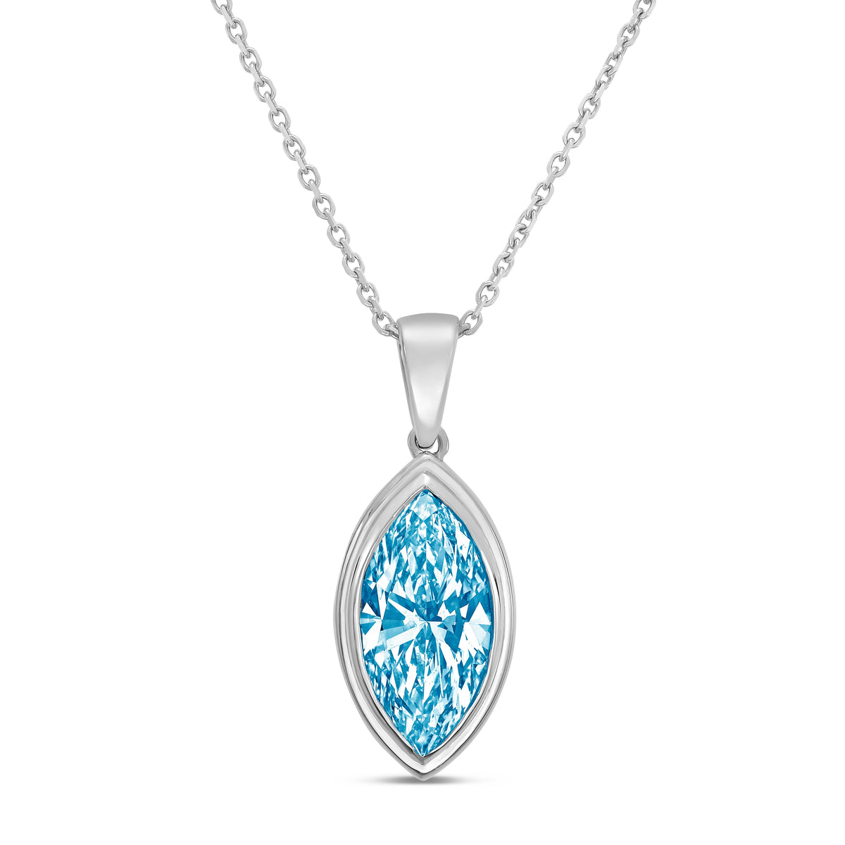 Lab-Grown Blue Marquise Diamond Bezel Pendant With Bail, 14K Gold