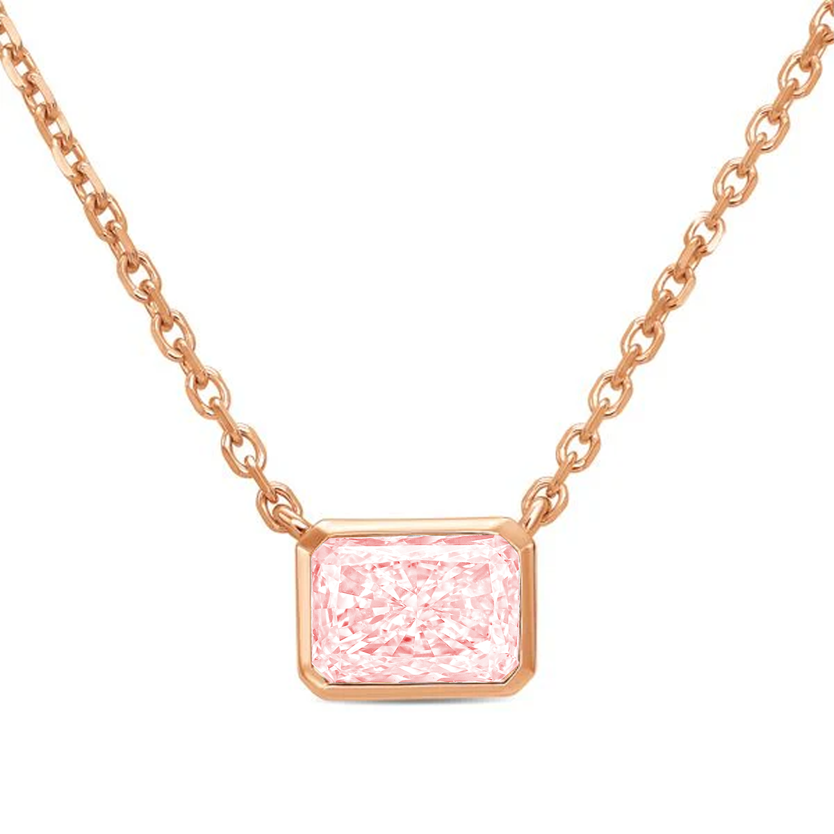 Lab-Grown Pink Radiant Cut Diamond Bezel Pendant, 14K Gold