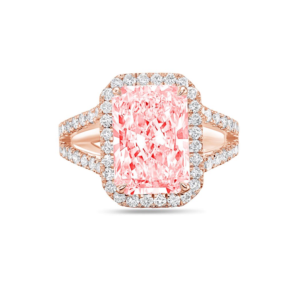 Lab-Grown Pink Radiant Halo Diamond Engagement Ring, 14K Gold
