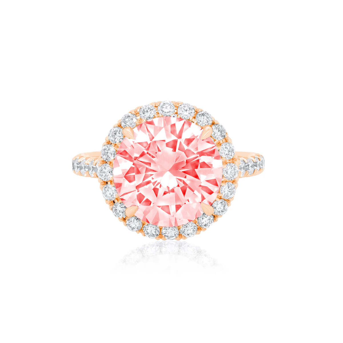 Lab-Grown Pink Round Diamond Pave Halo Ring, 14K Gold