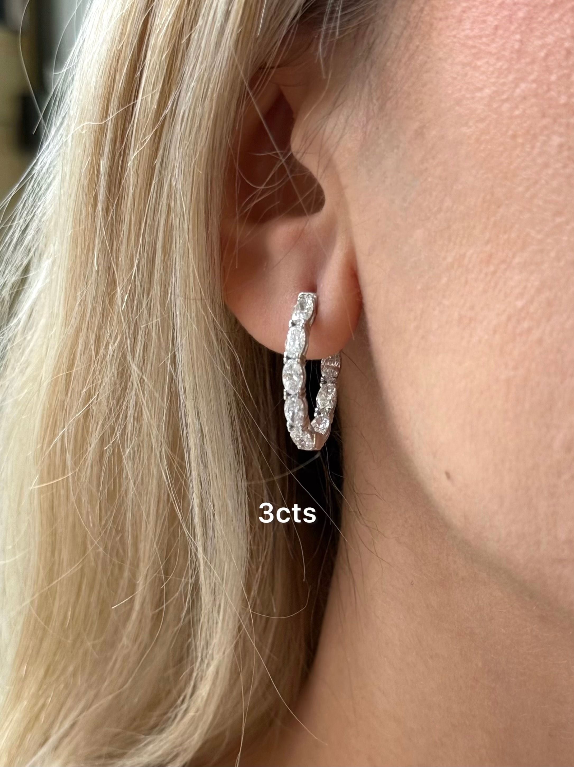 Lab Grown Oval Diamond Hoop Earrings - 0.75"