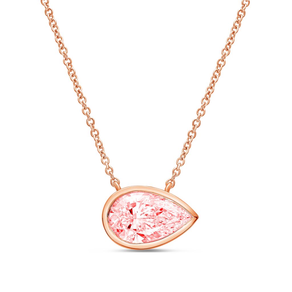 Lab-Grown Pink East-West Pear Diamond Bezel Pendant, 14K Gold