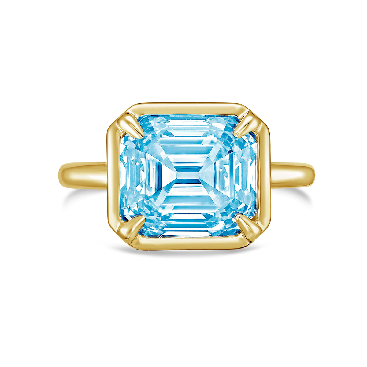 Lab-Grown Blue Asscher Diamond Bezel Ring, 14K Gold