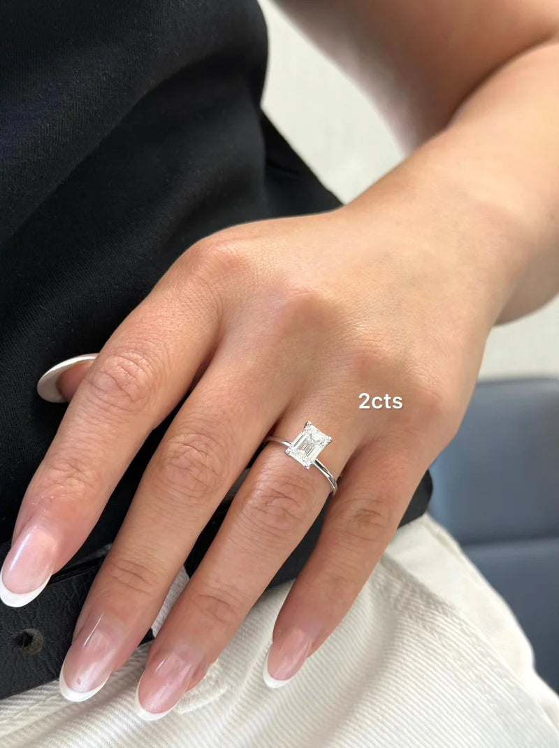 Lab Grown Emerald Diamond Solitaire Ring