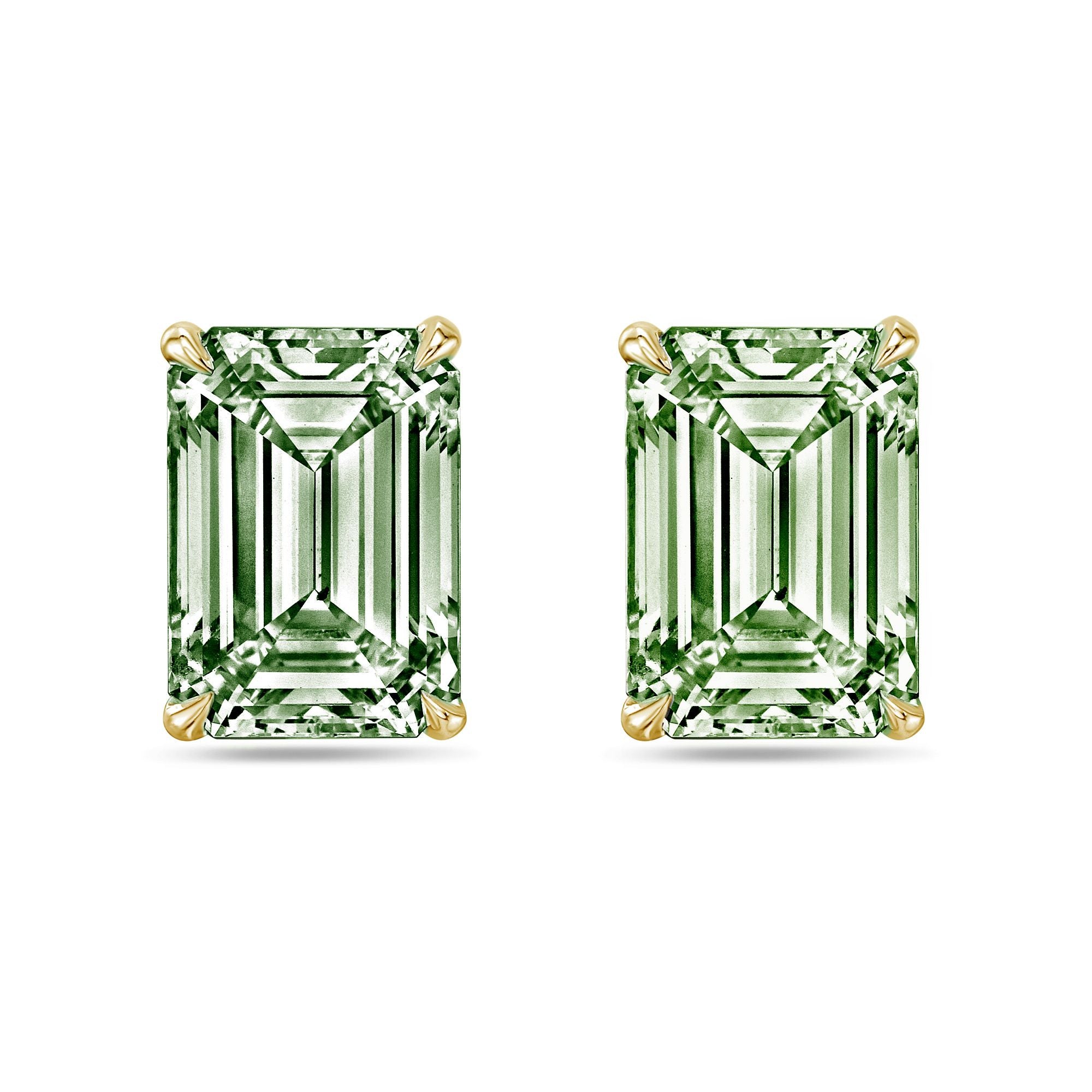 Lab-Grown Green Emerald Diamond Stud Earrings, 4-Prong, 14K Gold