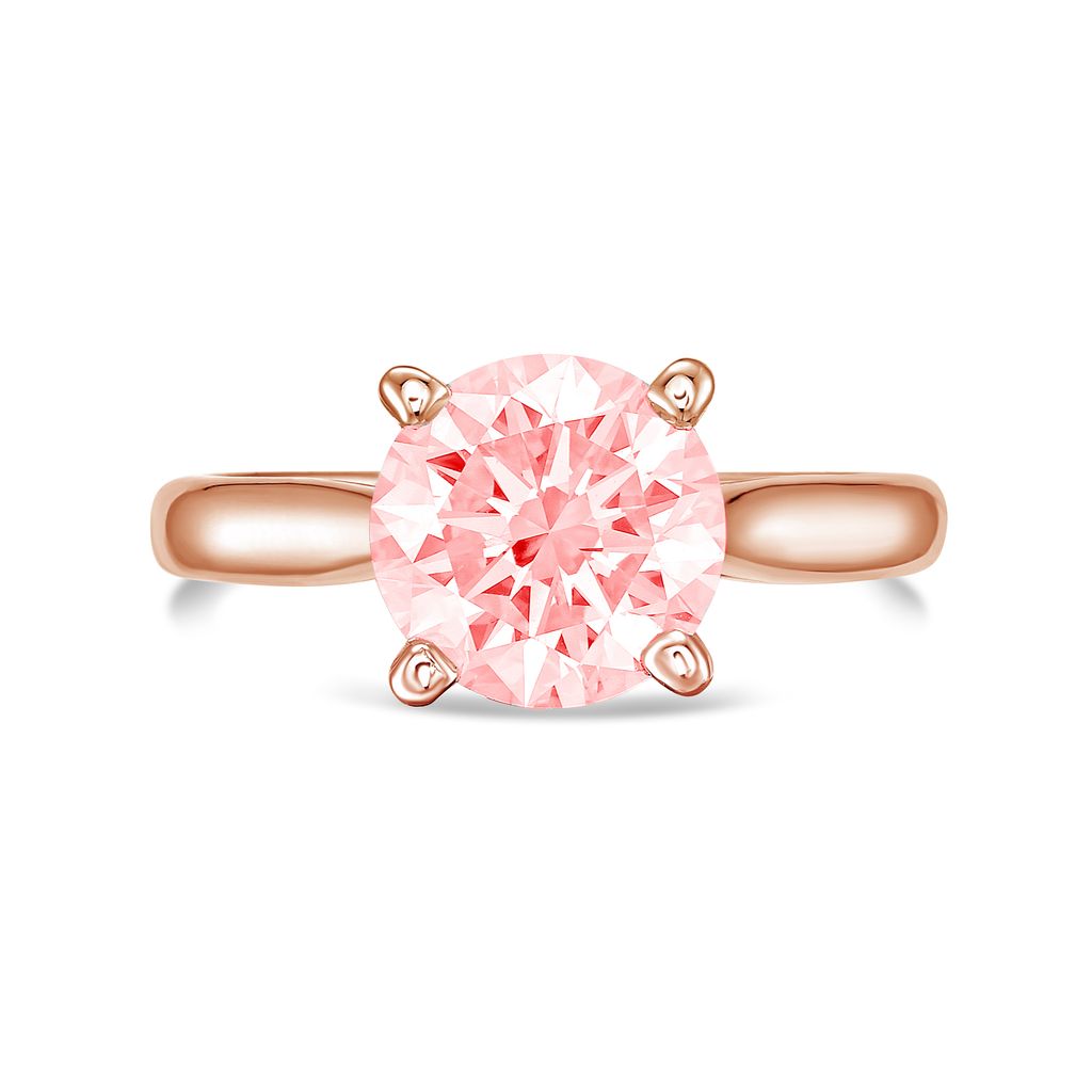 Lab-Grown Pink Round Diamond Solitaire Ring, 14k Gold